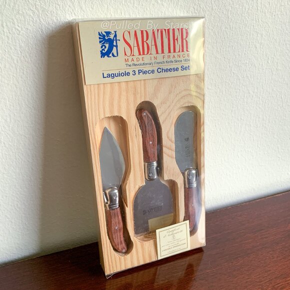 New Vintage Deadstock SABATIER Laguiole 3 Piece Rosewood Cheese Set in Wood Tray - Picture 4 of 16